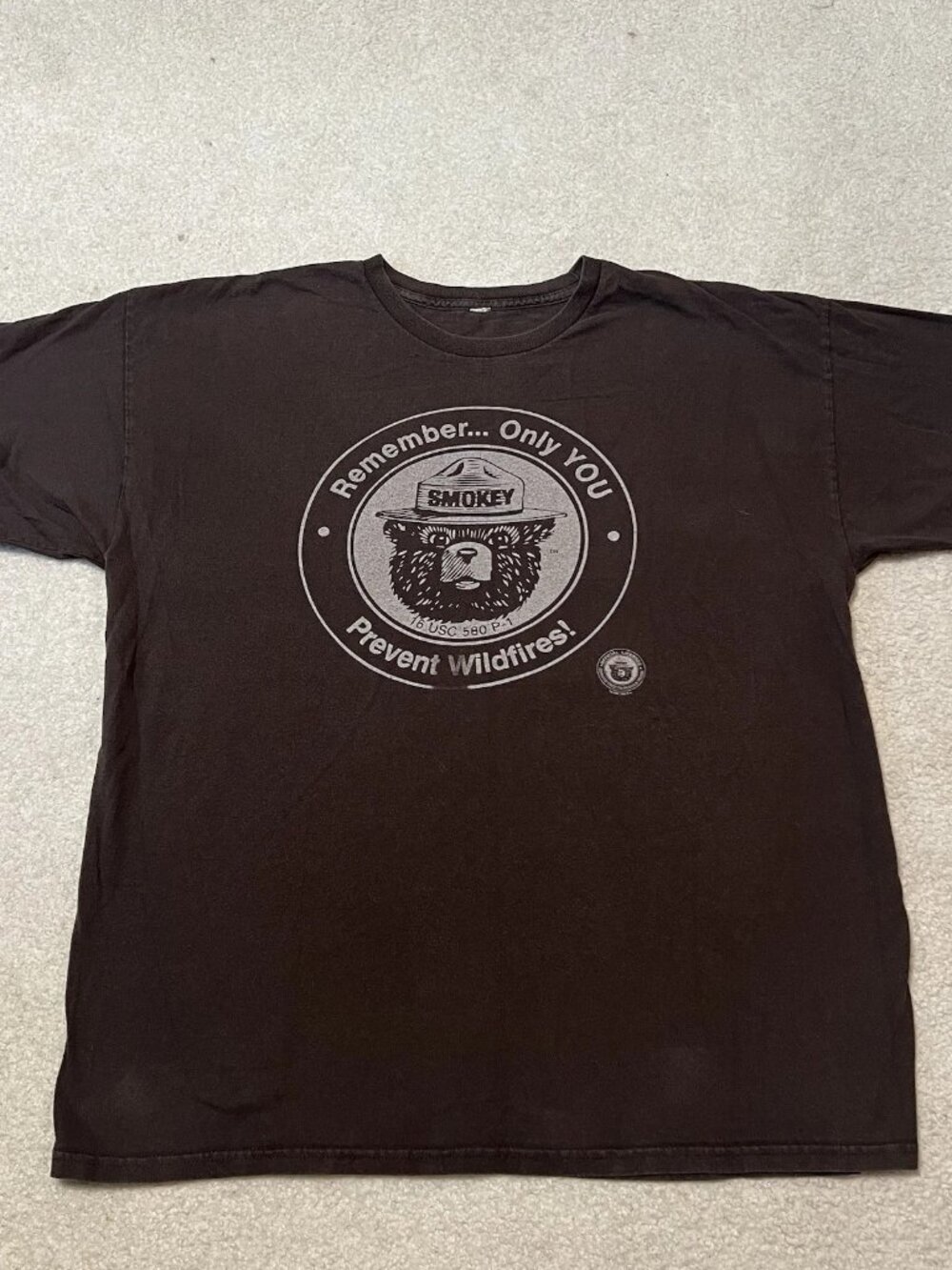 Smokey Bear XL Shirt Brown Only You Can Prevent Wildfires Graphic Short Sleeve